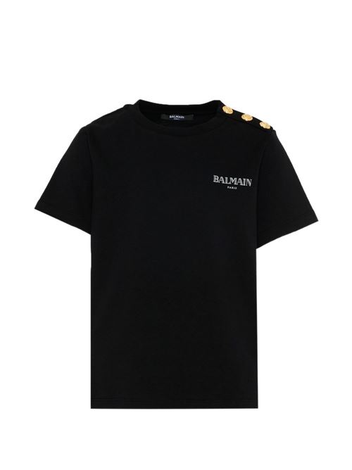 T-shirt unisex Balmain Kids nera con bottoni e logo piccolo BALMAIN Kids | BY8Q21Z3672930BC